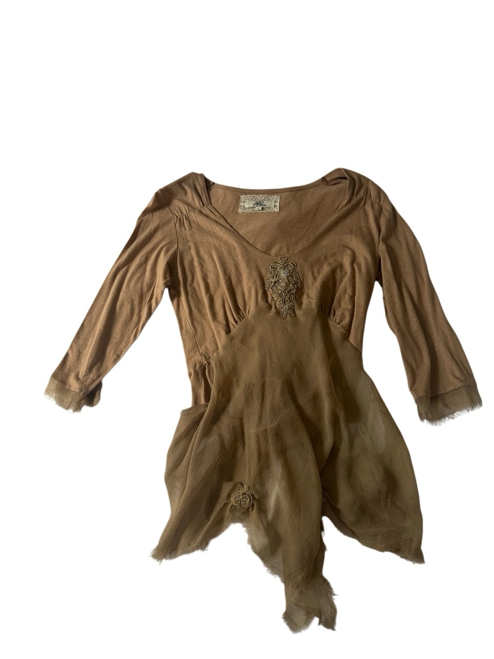 Boho V-Neck Brown Embellished Tunic Top